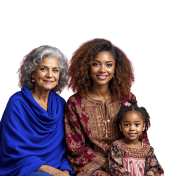 An older woman and two young girls sitting on a couch png