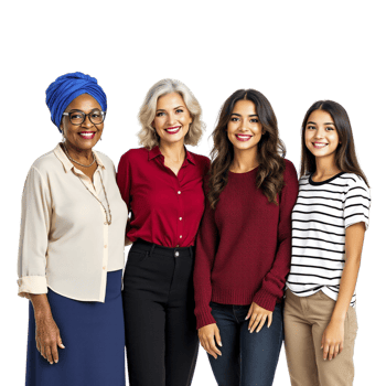 Five women standing together in a group png
