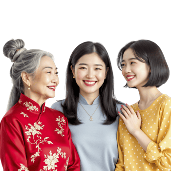 Three asian women in traditional clothing png