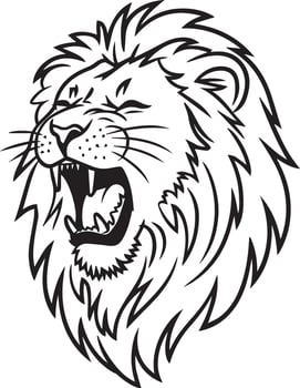 Roaring Lion Head Coloring Page Bold Wild Big Cat Line Art Silhouette vector