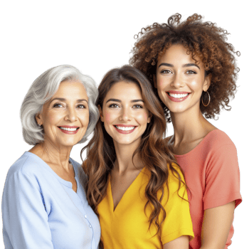 Three women and one man smiling together png