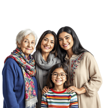 A family of four people are posing together png