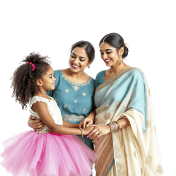 A woman and two children in traditional clothing png
