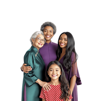 Three generations of women in purple dresses png