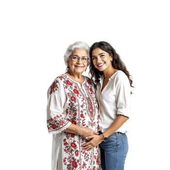 A woman and her grandmother standing together png