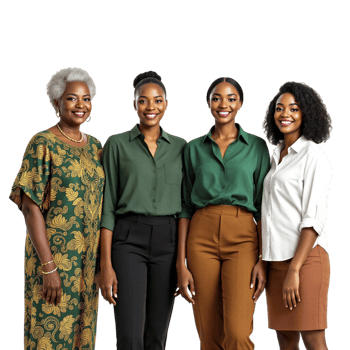 Four women in green shirts and brown pants png