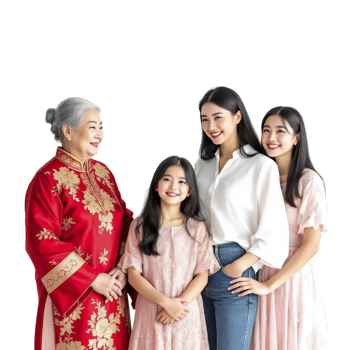 A family of four standing together in front of a black background png