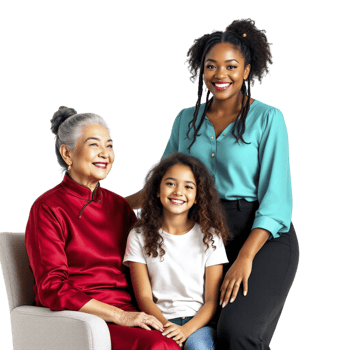 A family sitting on a chair with a young girl png