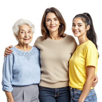Three women standing together with an older woman png