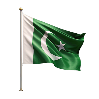 white and green Pakistan flag is isolated on transparent background png