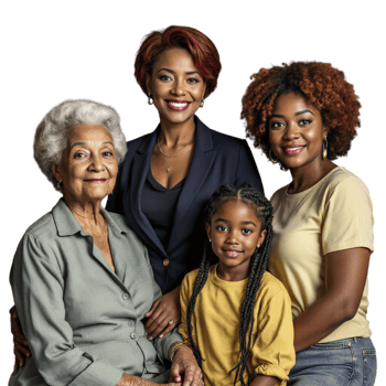 A family portrait with two women and two children png