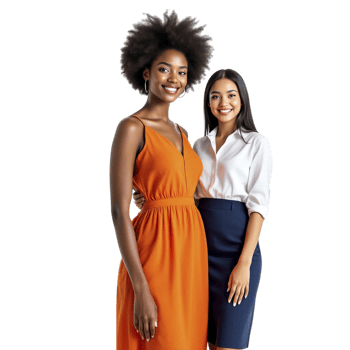 Two women in business attire standing together png