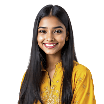 A young indian woman in yellow shirt smiling png