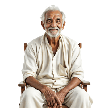 An elderly man sitting in a chair png