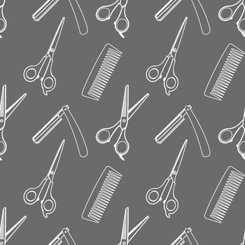 Seamless pattern with hairdresser tools. Barber shop tools pattern. Scissors, razor, comb background vector