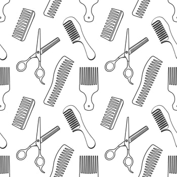 Seamless pattern with hairdresser tools. Barber shop tools pattern. Scissors, razors, combs. Background. vector