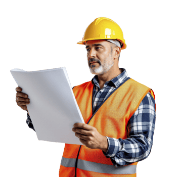 A man in an orange vest holding a piece of paper png