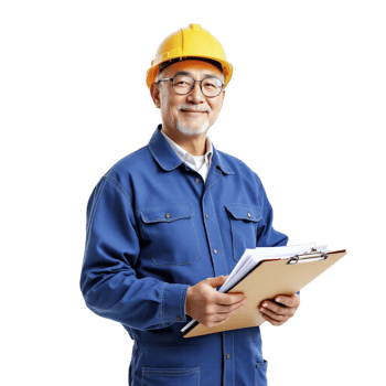 Asian man in hard hat holding clipboard png