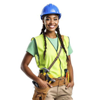 A woman in a hard hat and safety vest png