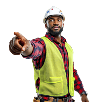 A black man in a hard hat pointing at something png