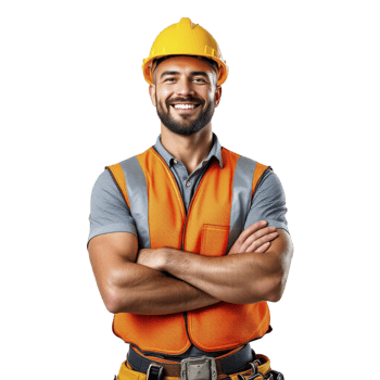 Portrait of a smiling male construction worker isolated on black background png