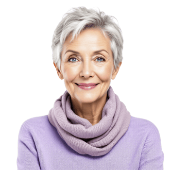 A woman with gray hair and a purple sweater png