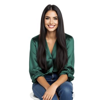 A woman sitting on a stool wearing a green shirt png