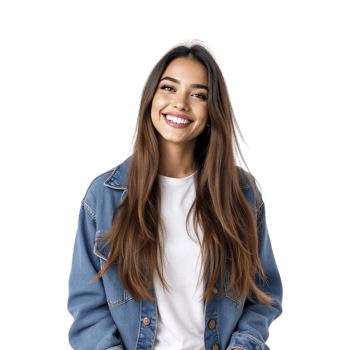 Smiling woman in denim jacket png