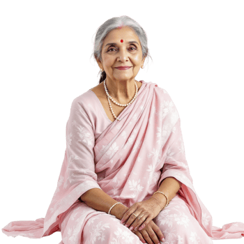 An elderly woman in a pink sari sitting on the floor png