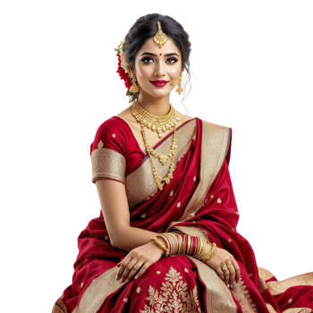 Beautiful indian woman in traditional red sari png