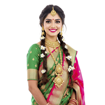Beautiful indian bride in green and pink sari png