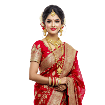 Beautiful indian woman in traditional red sari png