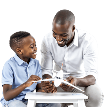 A man and boy are playing with a toy airplane png