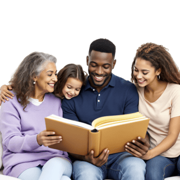 A family reading a book together png