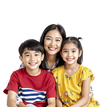A woman and two children are sitting on a black background png