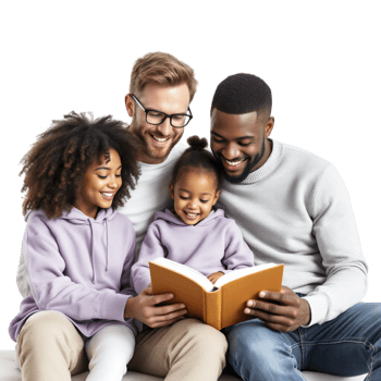 A family reading a book together png