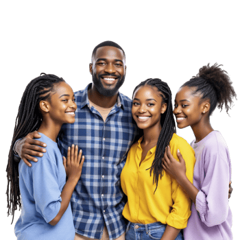A man and three women are smiling together png