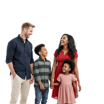A family of four standing together in front of a black background png