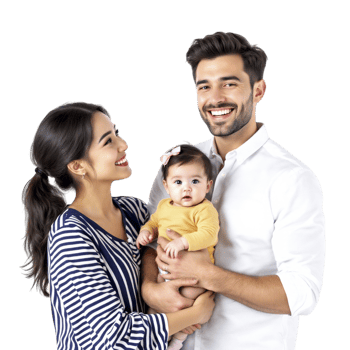 A man and woman holding a baby and smiling png