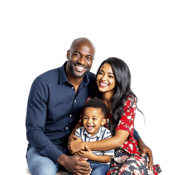A black family sitting on a white background png