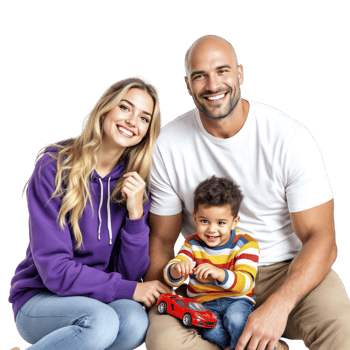 A man and woman with a child sitting on the floor png