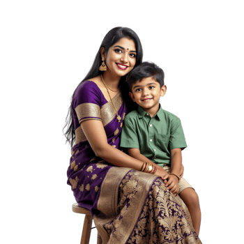 A woman and a child in a sari pose for a photo png