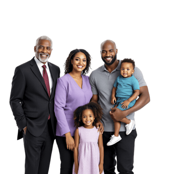 A family of four standing together in a studio png