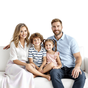 A family sitting on a couch with their children png
