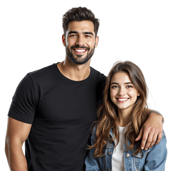 A man and woman are posing for a photo png