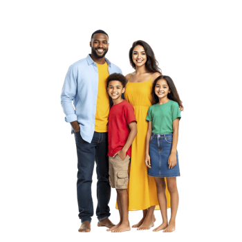 A family of four standing together in front of a black background png