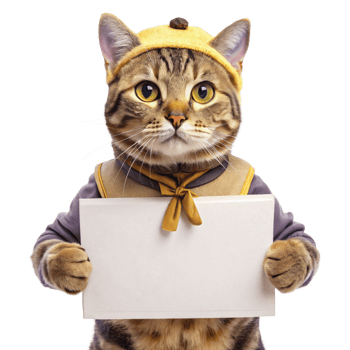 playful cat holding blank signboard is isolated on transparent background png
