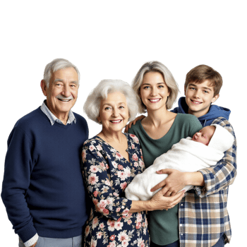 An older family with a baby and two adults png
