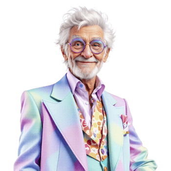 An older man in a colorful suit and tie png