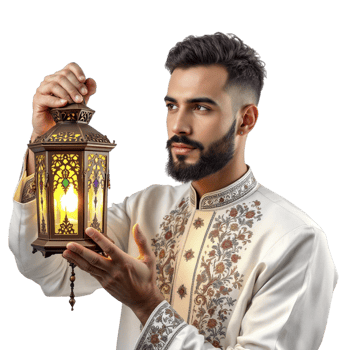 Man with beard holding a lamp png